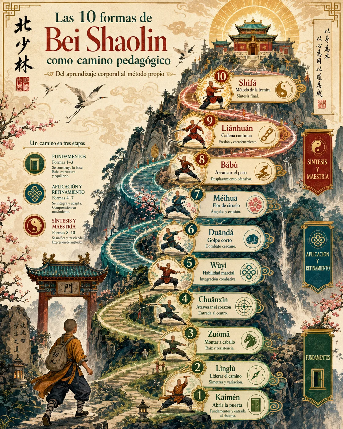 El camino de aprendizaje de las 10 formas de Bei Shaolin